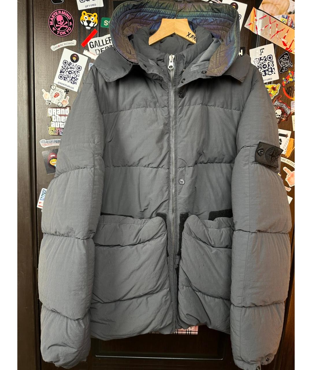 STONE ISLAND Серый нейлоновый пуховик, фото 3