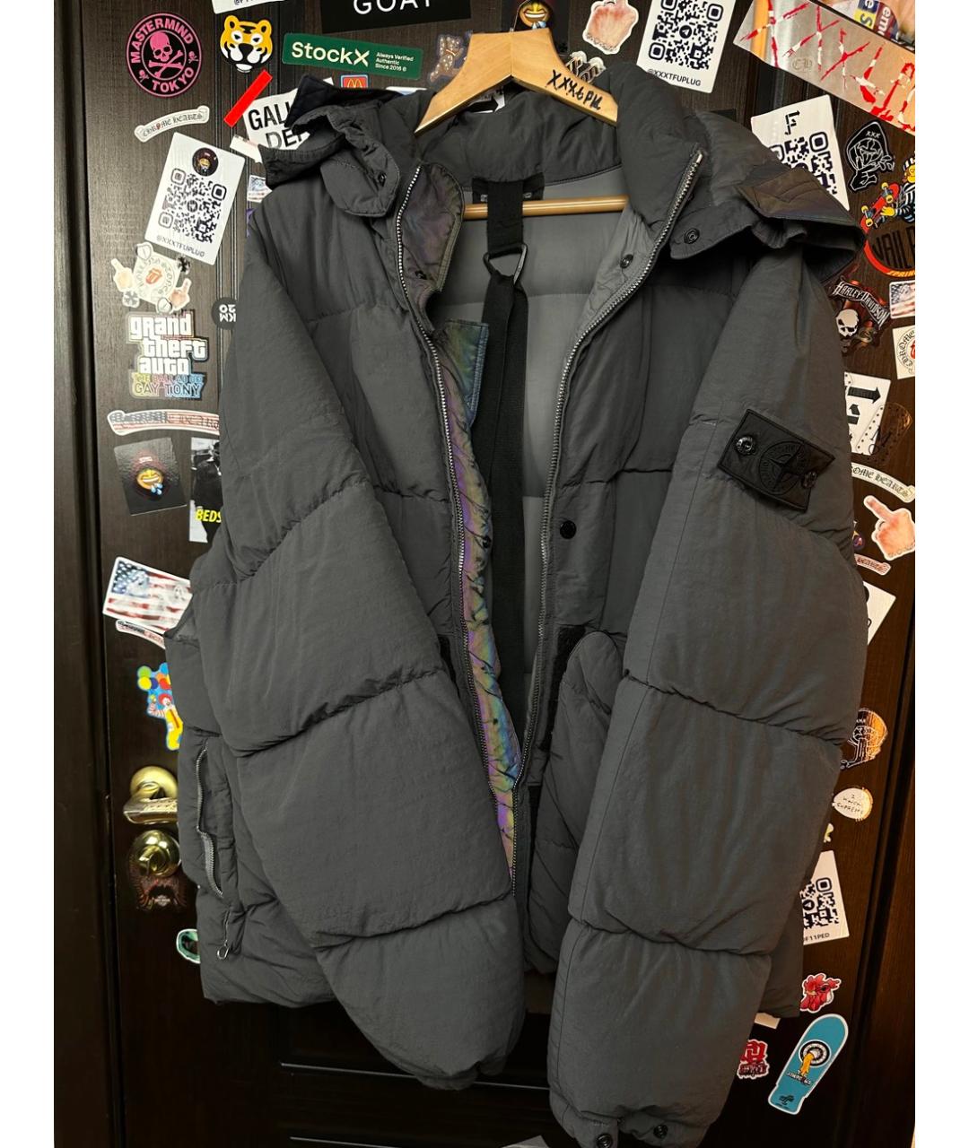STONE ISLAND Серый нейлоновый пуховик, фото 6