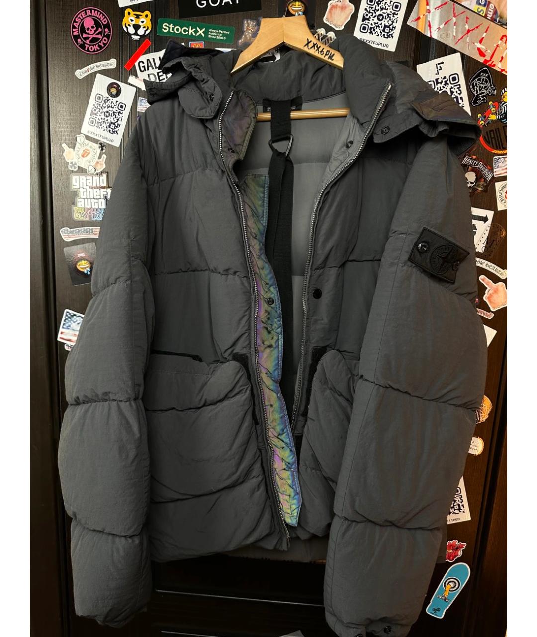 STONE ISLAND Серый нейлоновый пуховик, фото 7