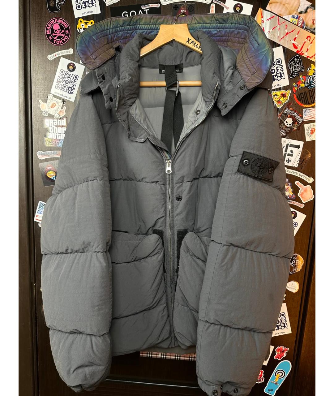 STONE ISLAND Серый нейлоновый пуховик, фото 2