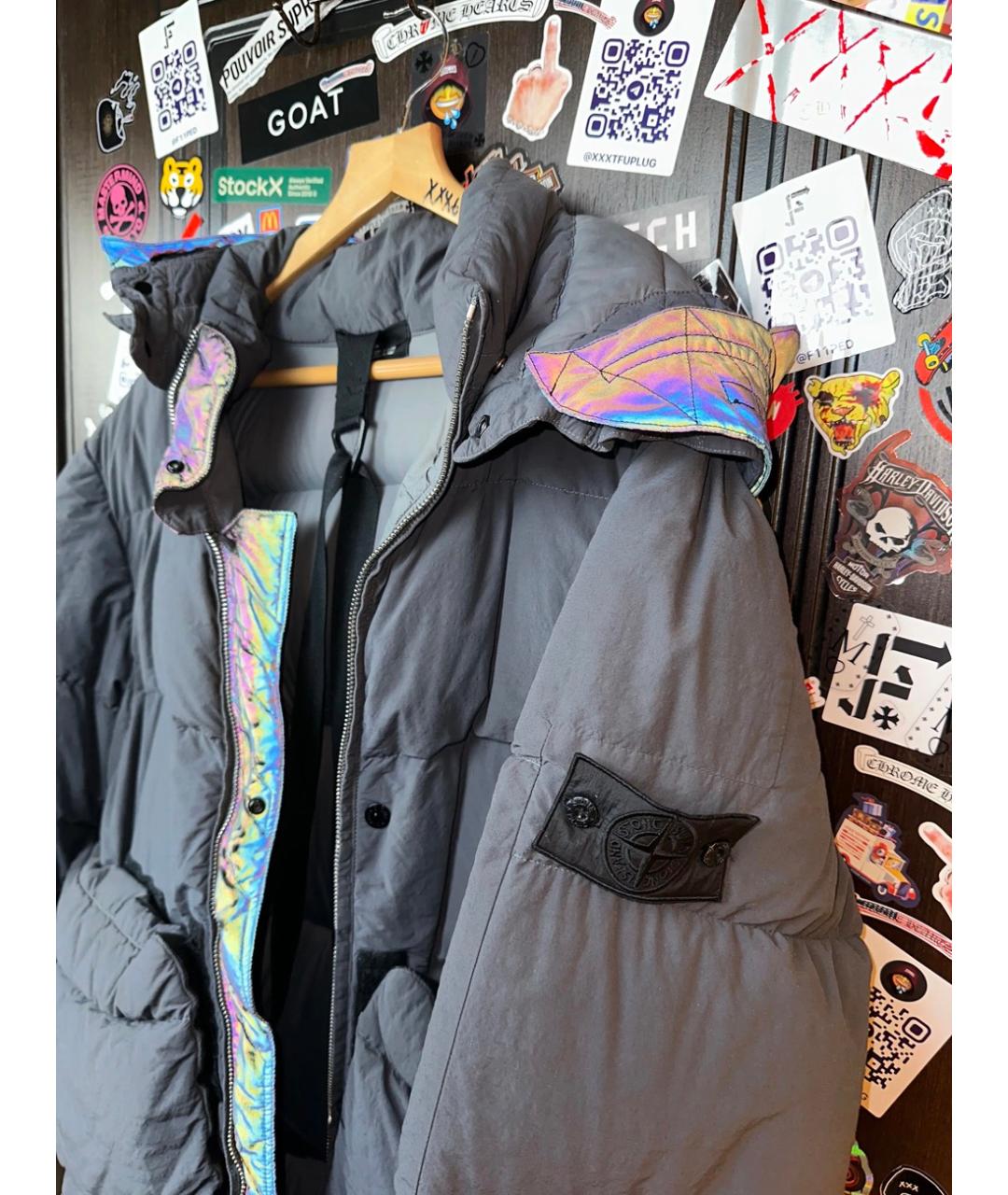 STONE ISLAND Серый нейлоновый пуховик, фото 8