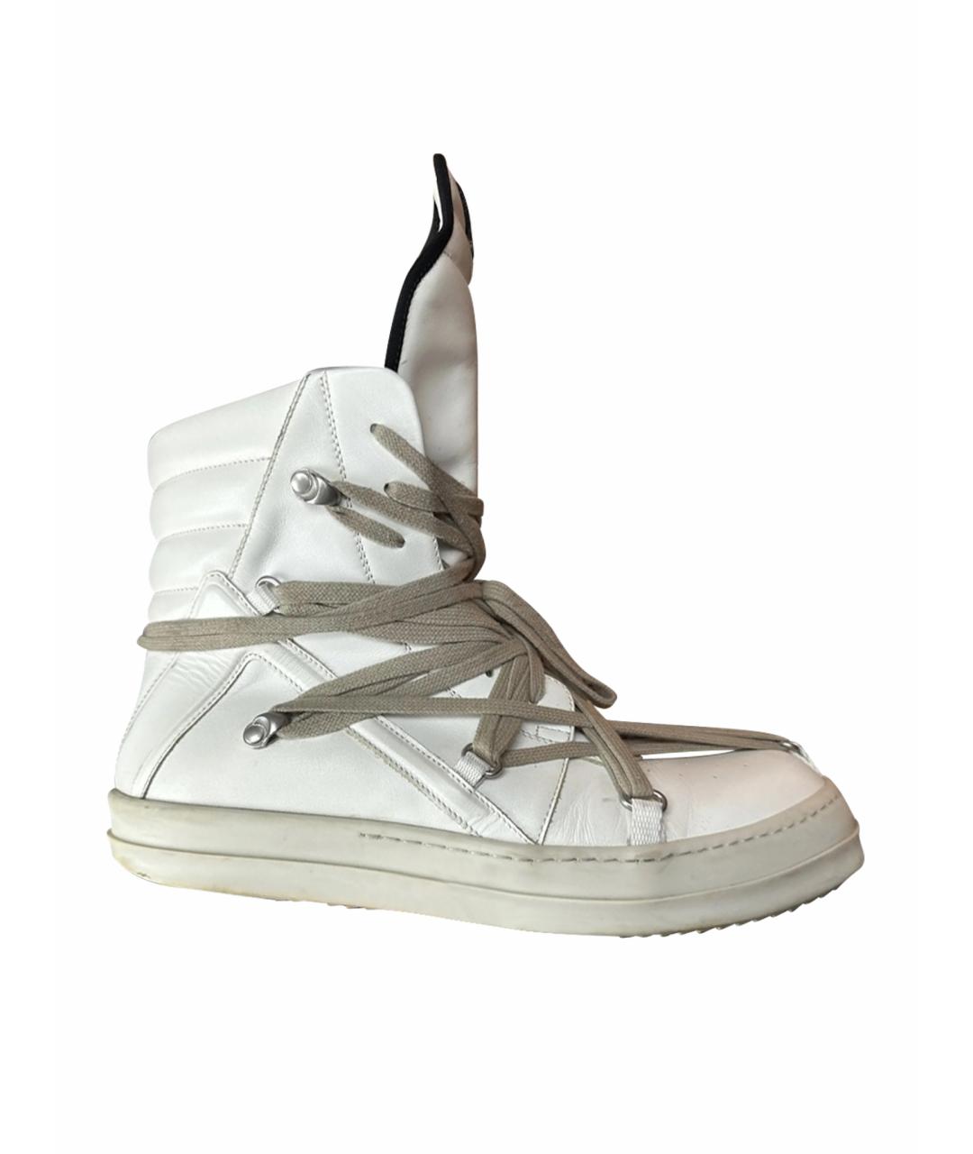 RICK OWENS Белые кожаные высокие кроссовки / кеды, фото 1