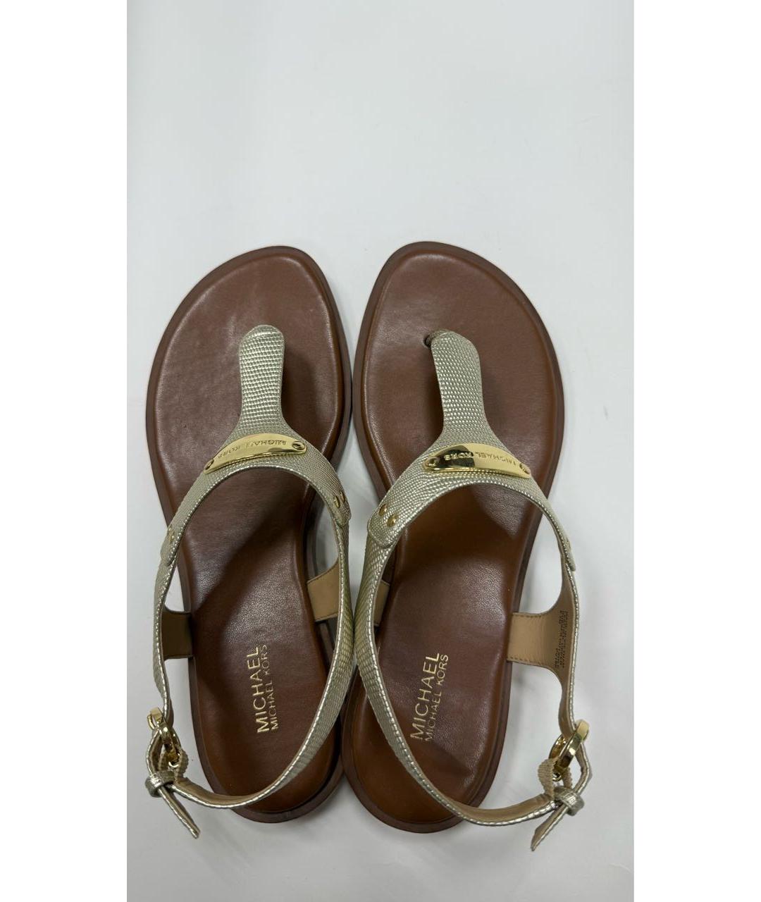 MICHAEL KORS Золотые кожаные босоножки, фото 3