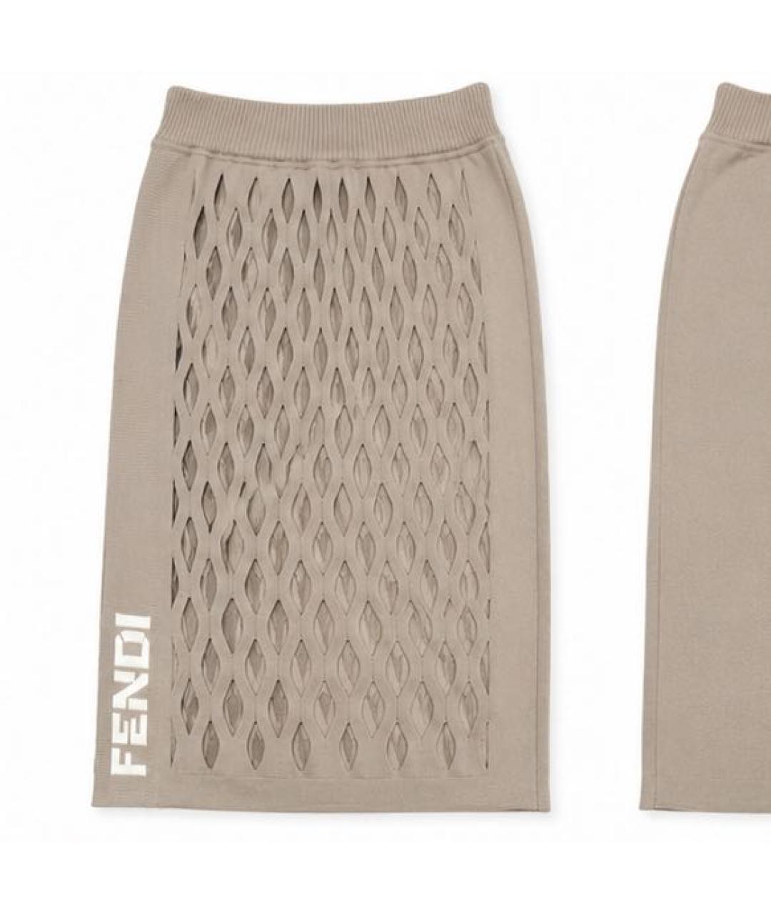FENDI Бежевая вискозная юбка миди, фото 5