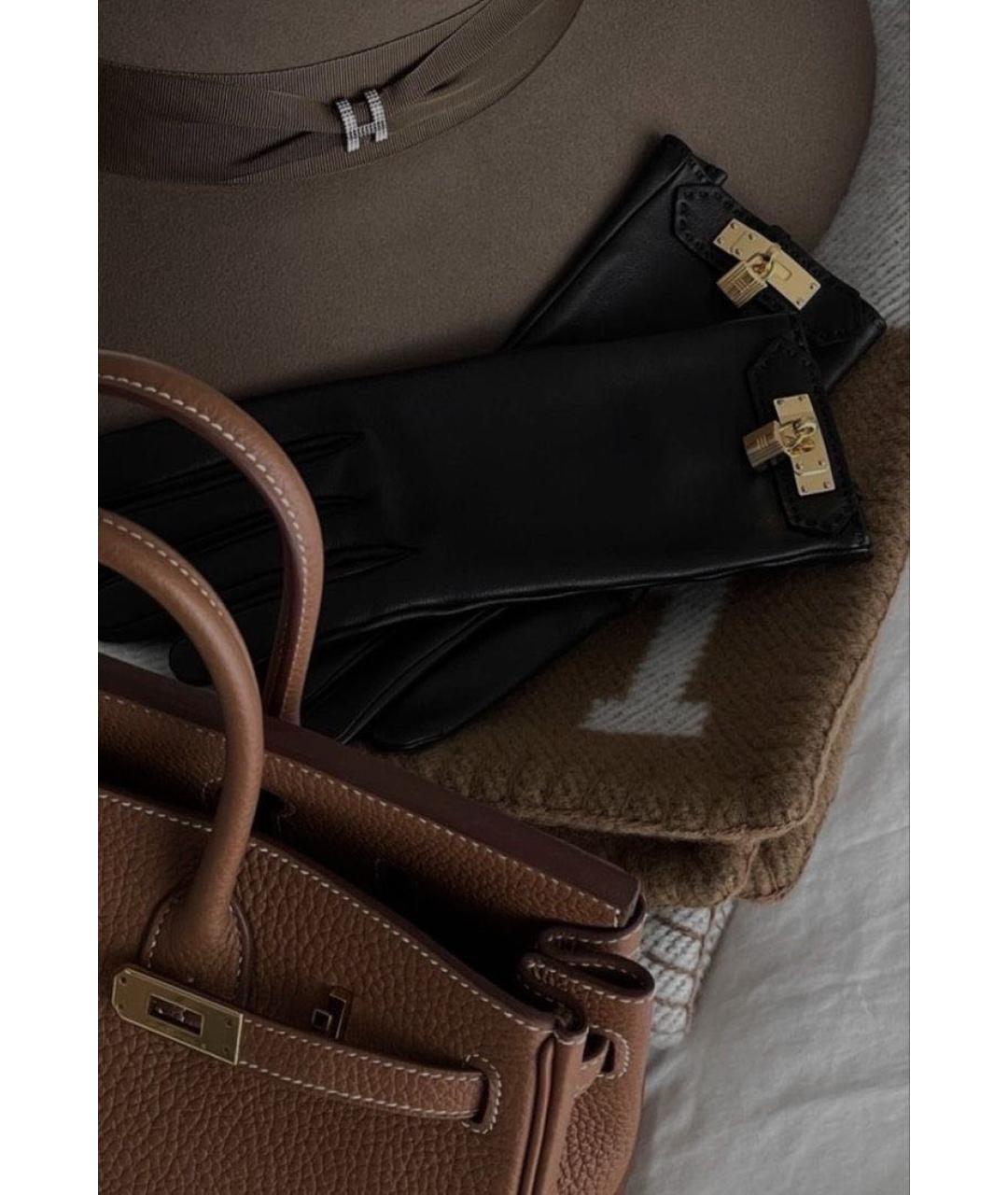 HERMES Черные кожаные перчатки, фото 6