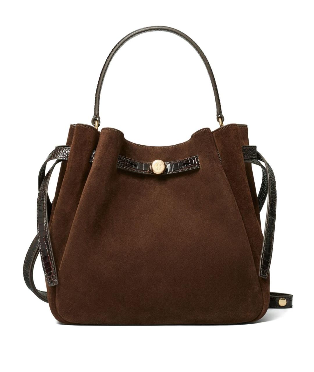 TORY BURCH Коричневая замшевая сумка с короткими ручками, фото 1