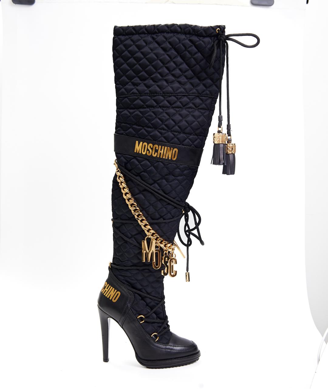 MOSCHINO Черные кожаные ботфорты, фото 10