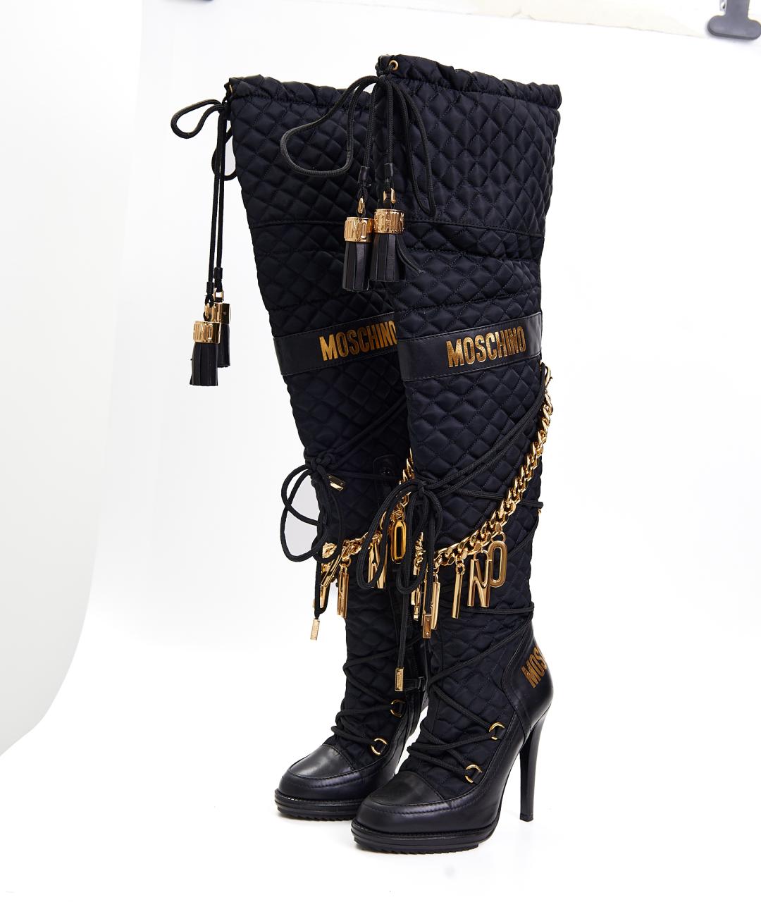 MOSCHINO Черные кожаные ботфорты, фото 2