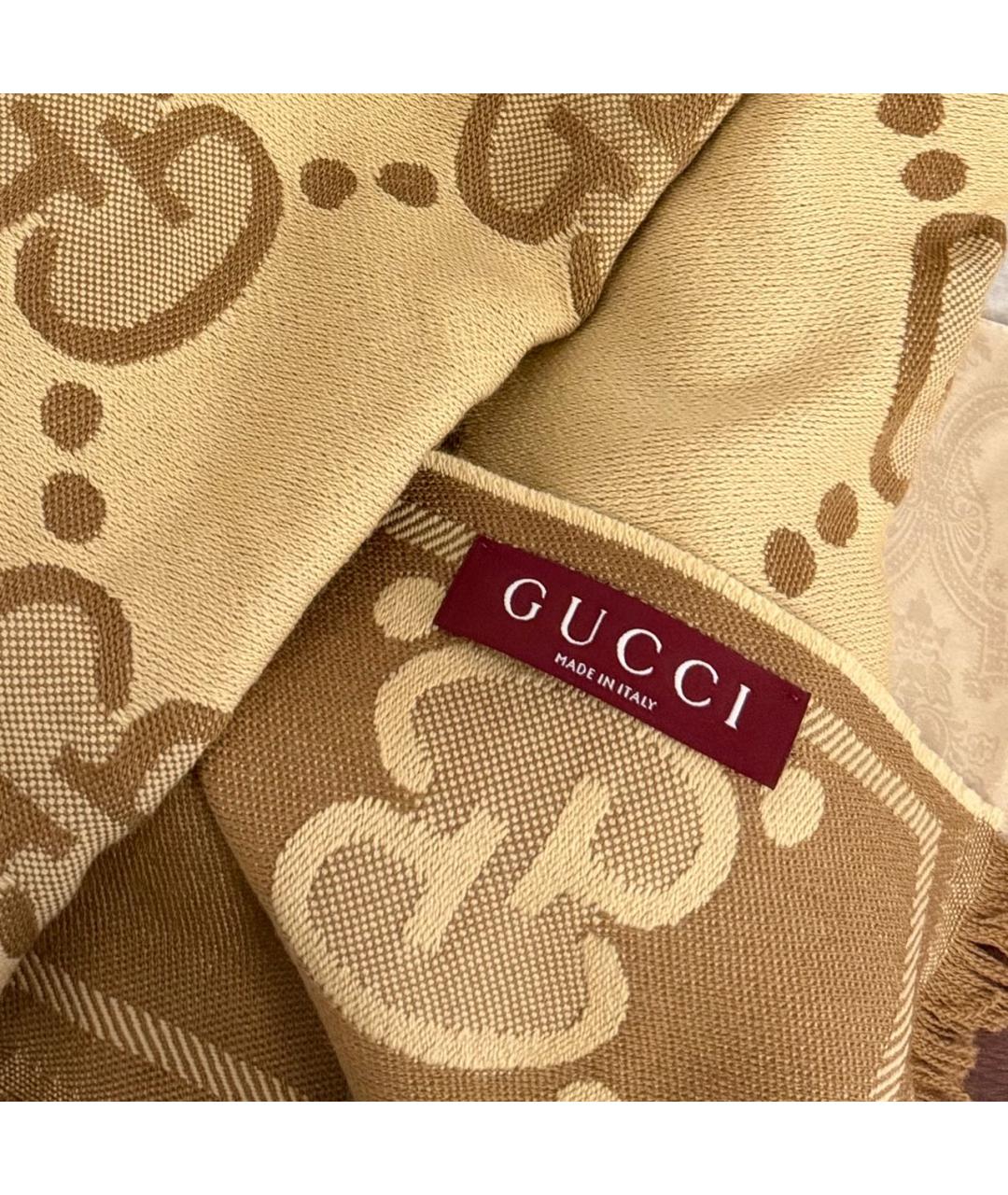 GUCCI Бежевый шерстяной шарф, фото 4
