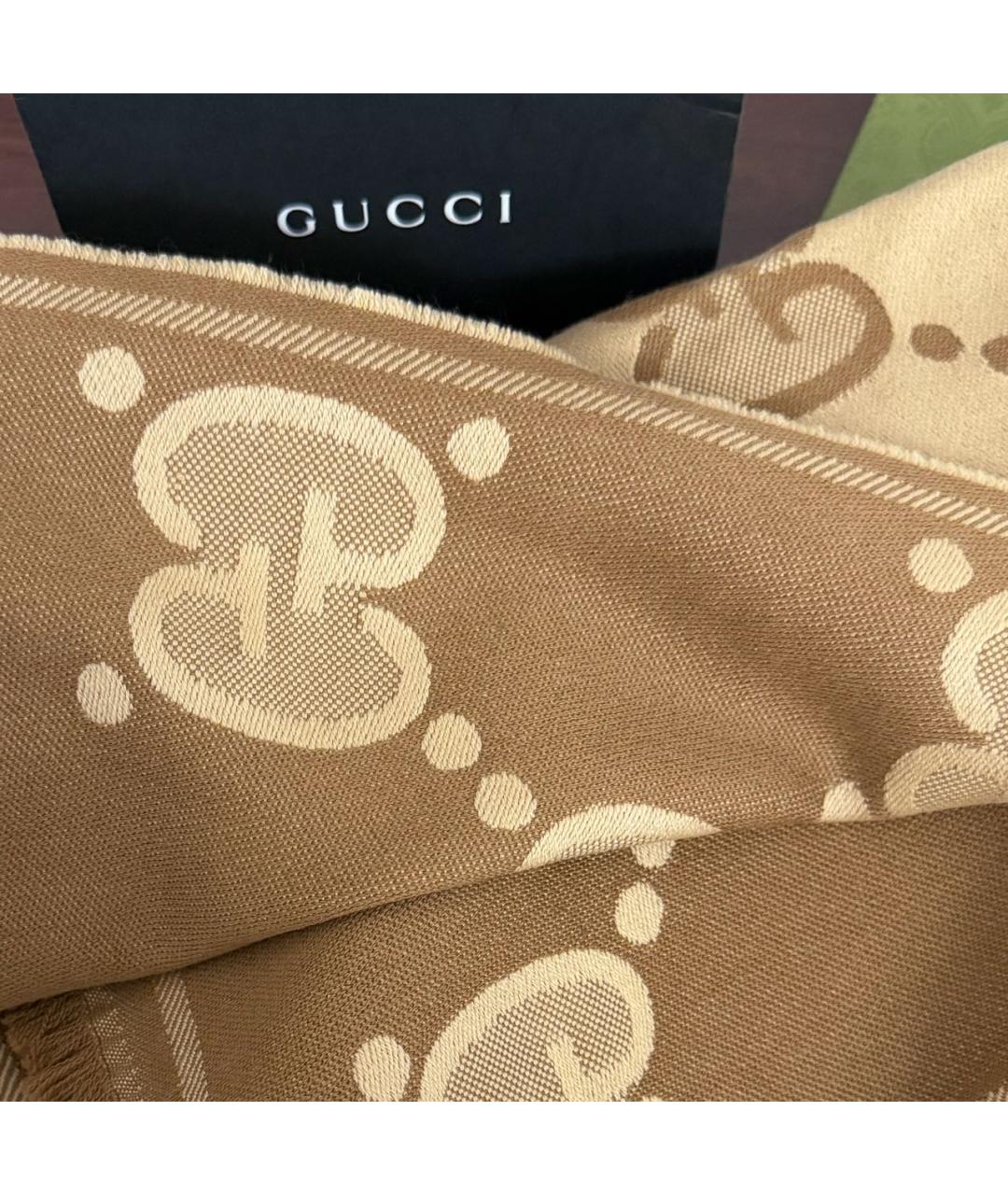 GUCCI Бежевый шерстяной шарф, фото 3