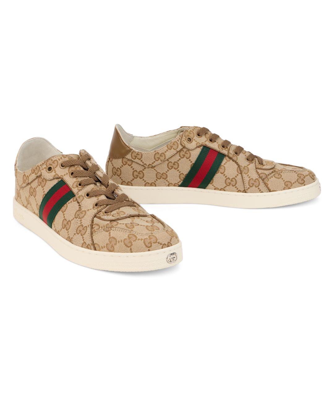 GUCCI Бежевые синтетические низкие кроссовки / кеды, фото 3