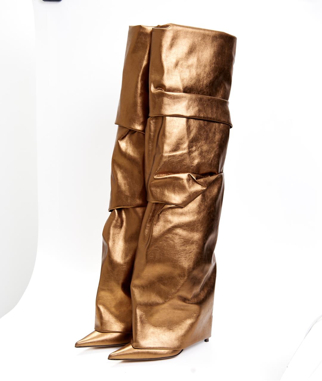 ALEXANDRE VAUTHIER Золотые кожаные ботфорты, фото 2
