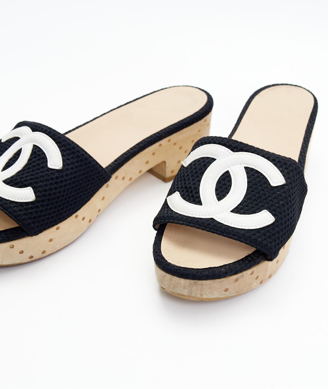 CHANEL Черные текстильные шлепанцы, фото 6