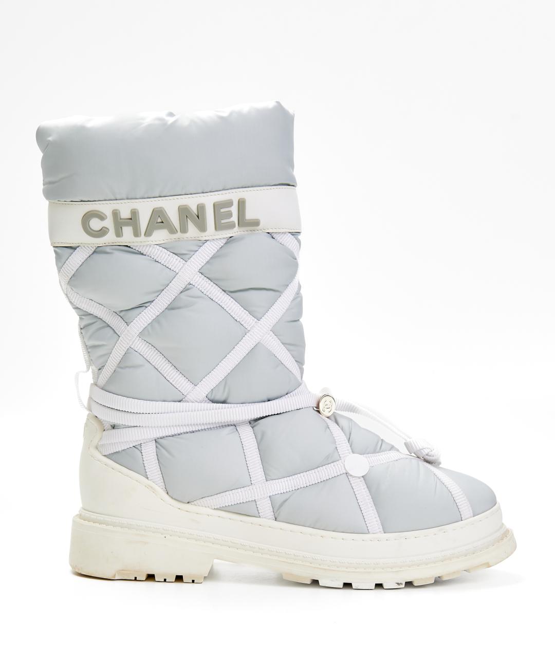 CHANEL Серые текстильные сапоги, фото 5