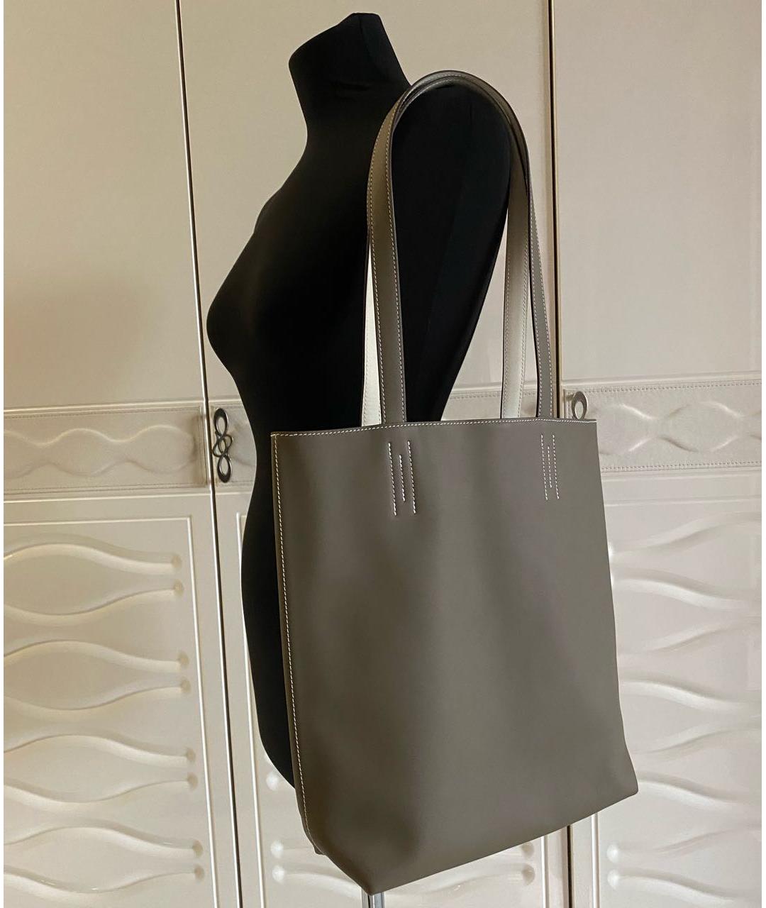 HERMES Антрацитовая кожаная сумка тоут, фото 3