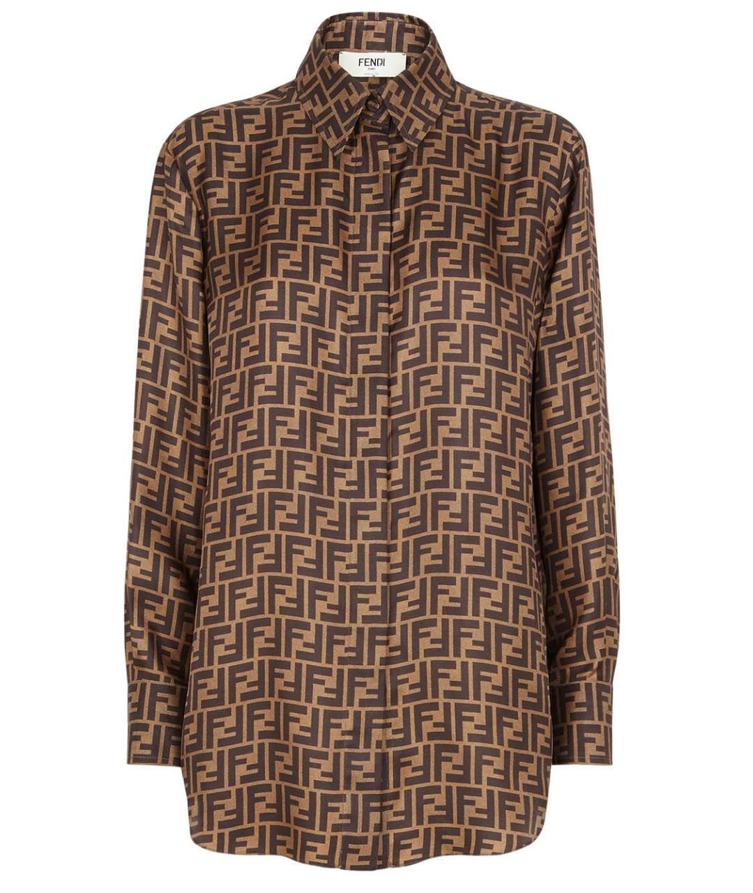 FENDI Коричневая шелковая рубашка, фото 1