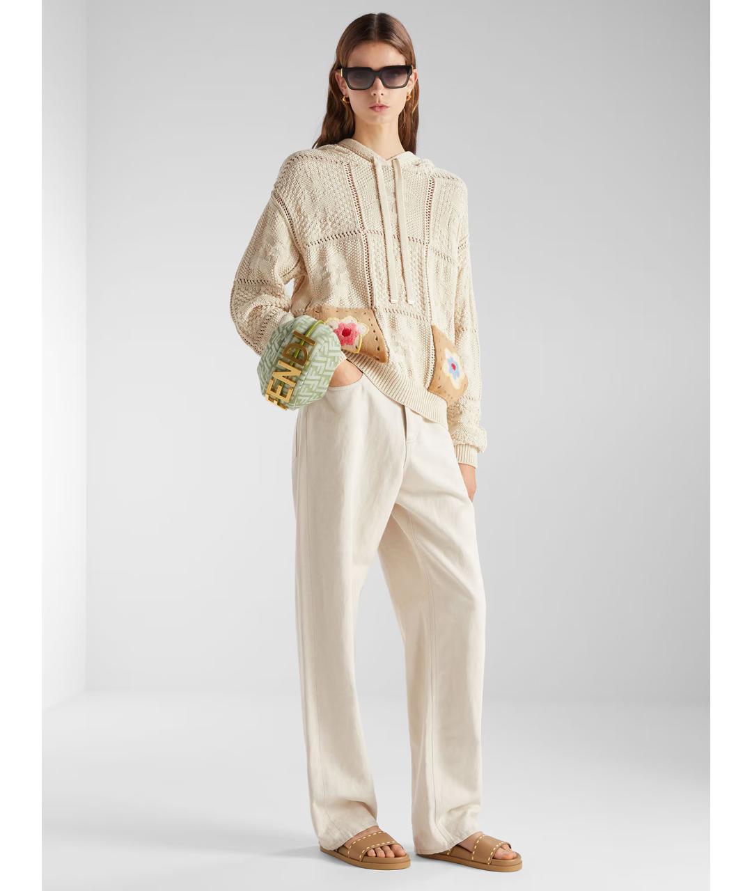 FENDI Бежевые хлопковые прямые джинсы, фото 2