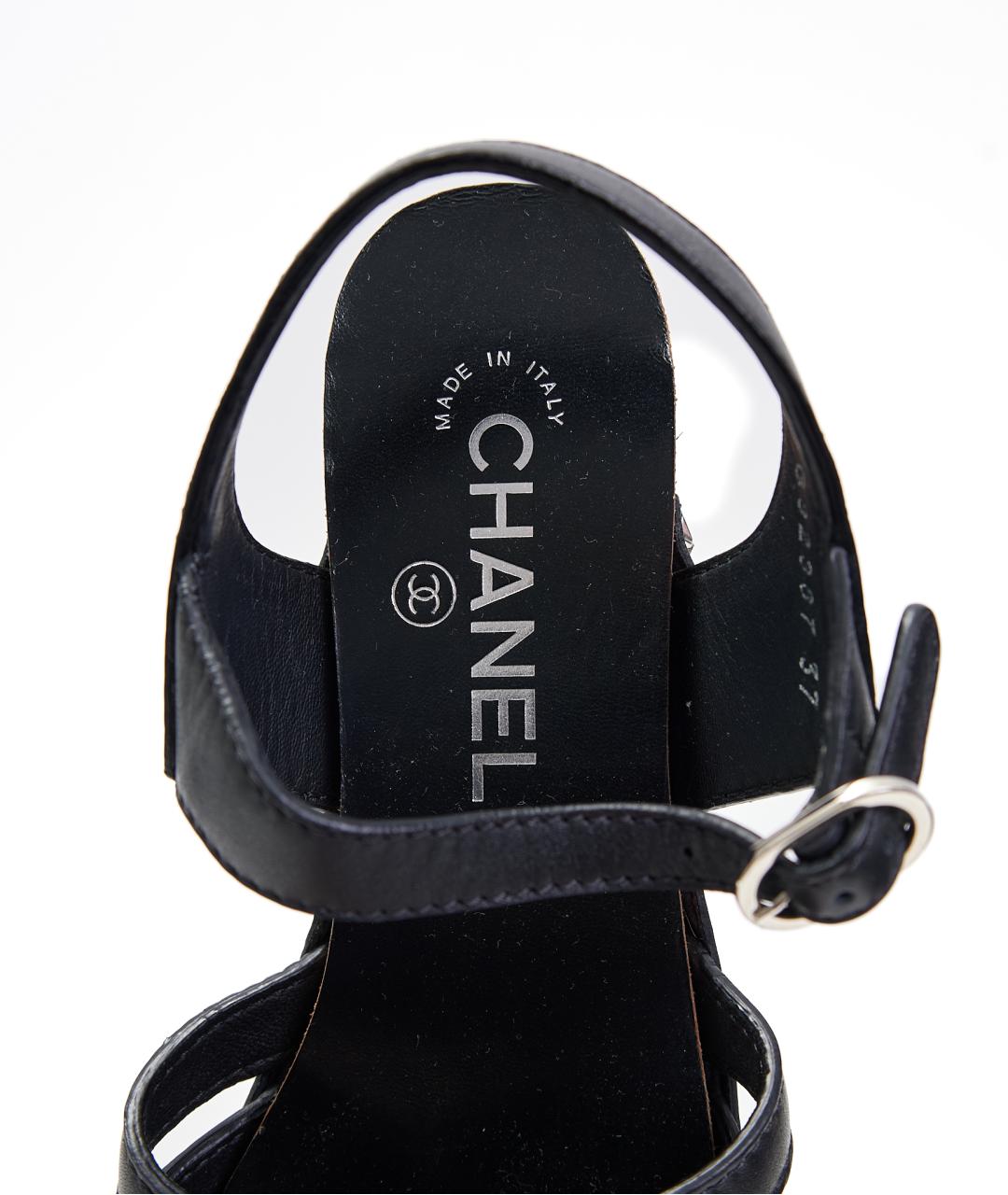 CHANEL Черные кожаные сандалии, фото 4
