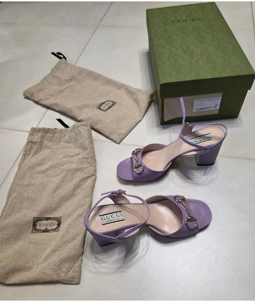 GUCCI Фиолетовые кожаные босоножки, фото 7