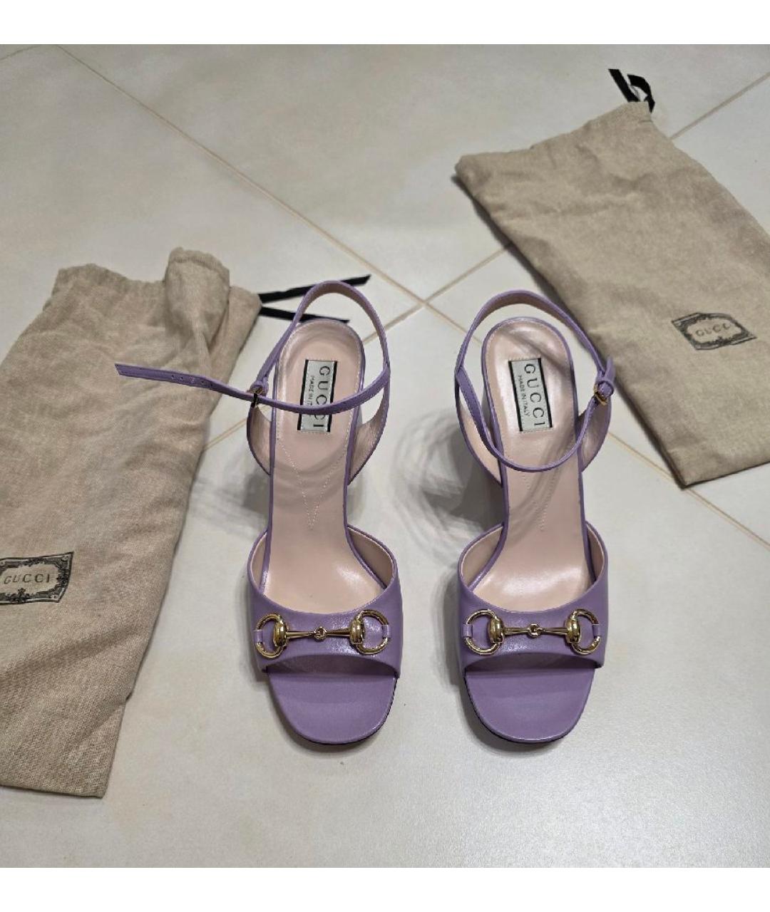 GUCCI Фиолетовые кожаные босоножки, фото 2