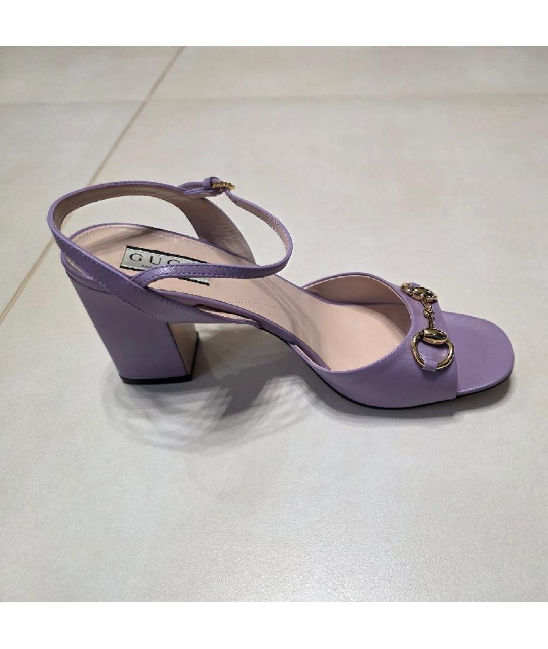 GUCCI Фиолетовые кожаные босоножки, фото 9