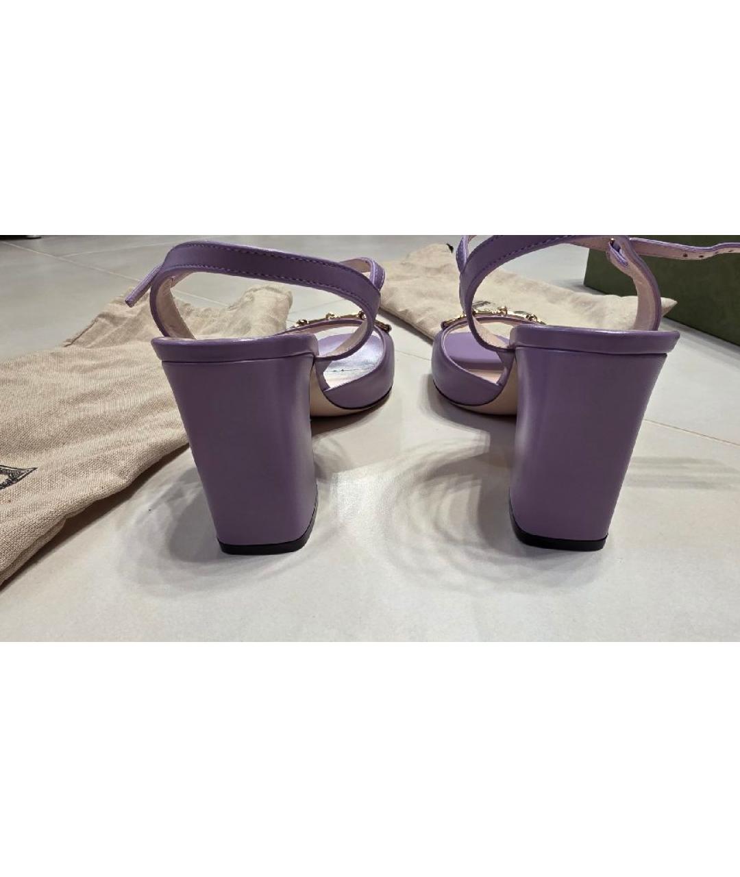 GUCCI Фиолетовые кожаные босоножки, фото 4