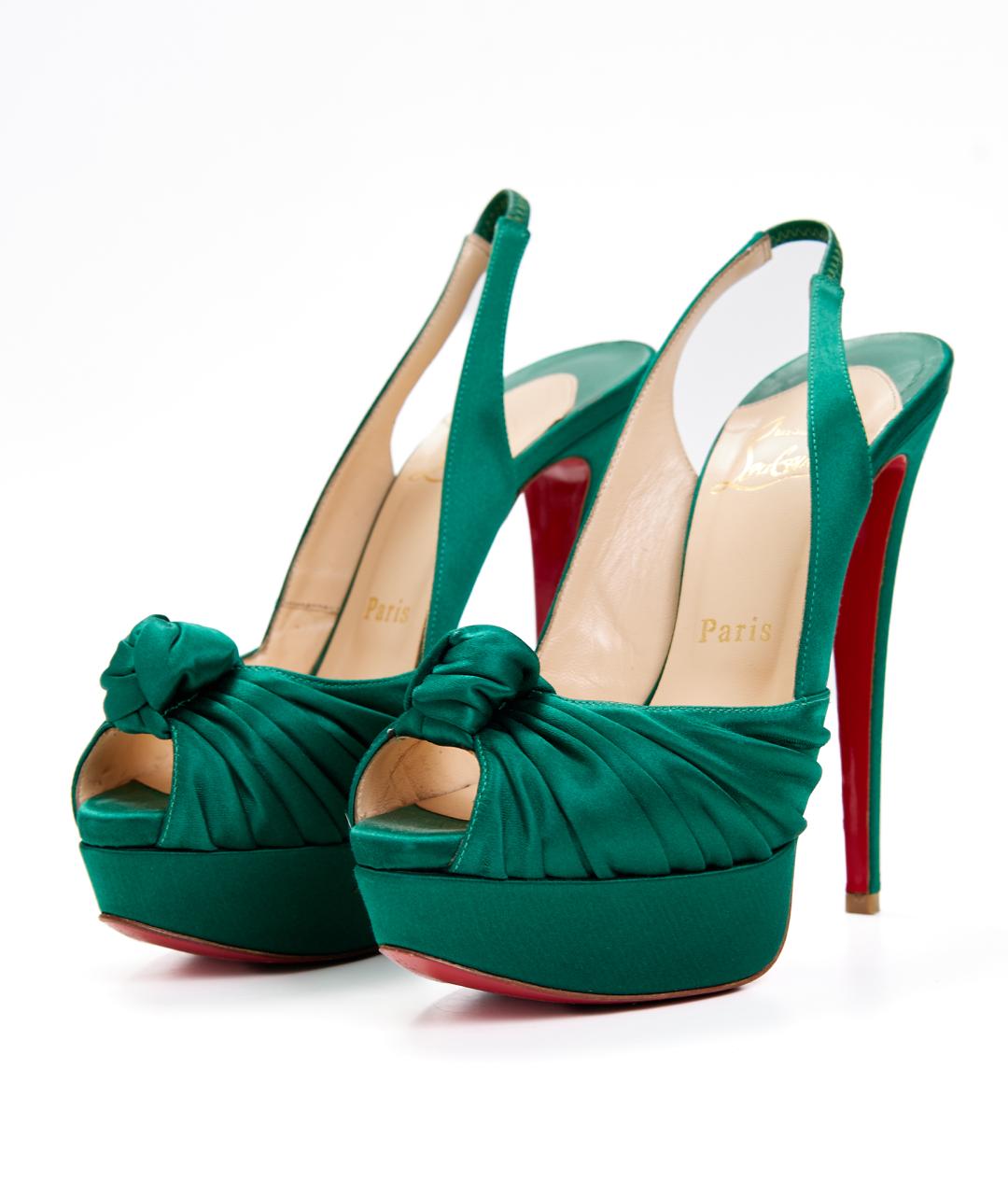 CHRISTIAN LOUBOUTIN Зеленые текстильные туфли, фото 2