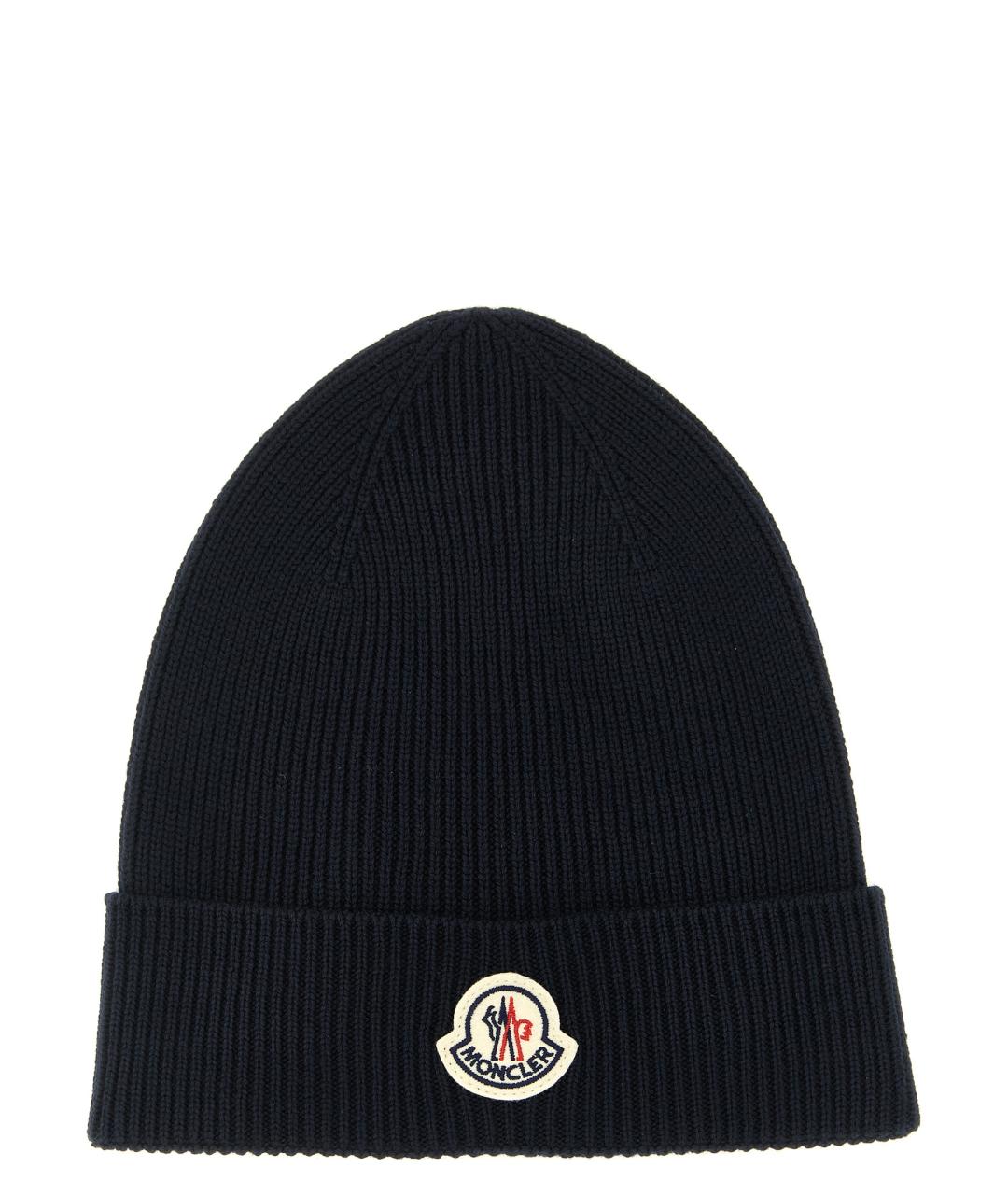 MONCLER Темно-синяя шерстяная шапка, фото 1