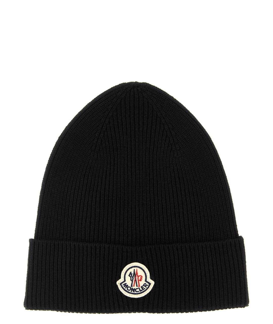MONCLER Черная шерстяная шапка, фото 1