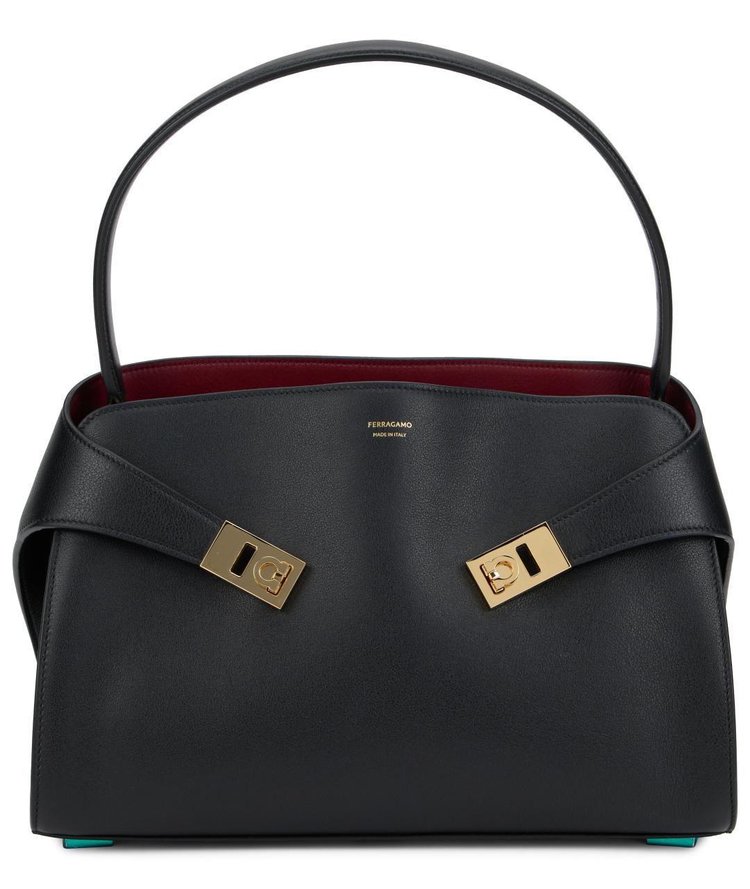 FERRAGAMO Черная кожаная сумка тоут, фото 2