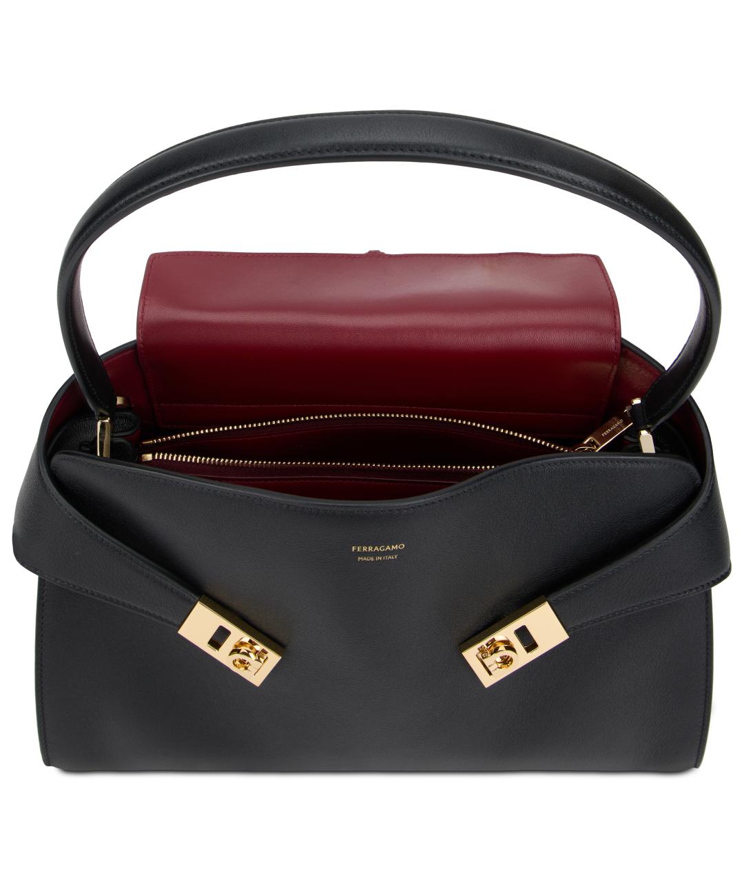 FERRAGAMO Черная кожаная сумка тоут, фото 5