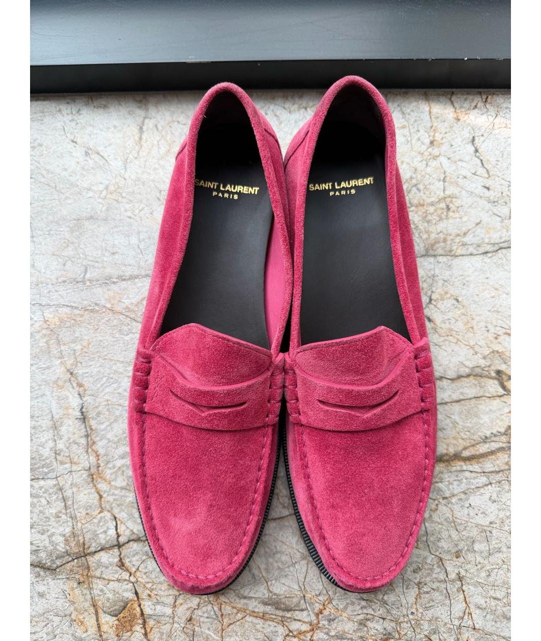 SAINT LAURENT Бордовые замшевые лоферы, фото 3
