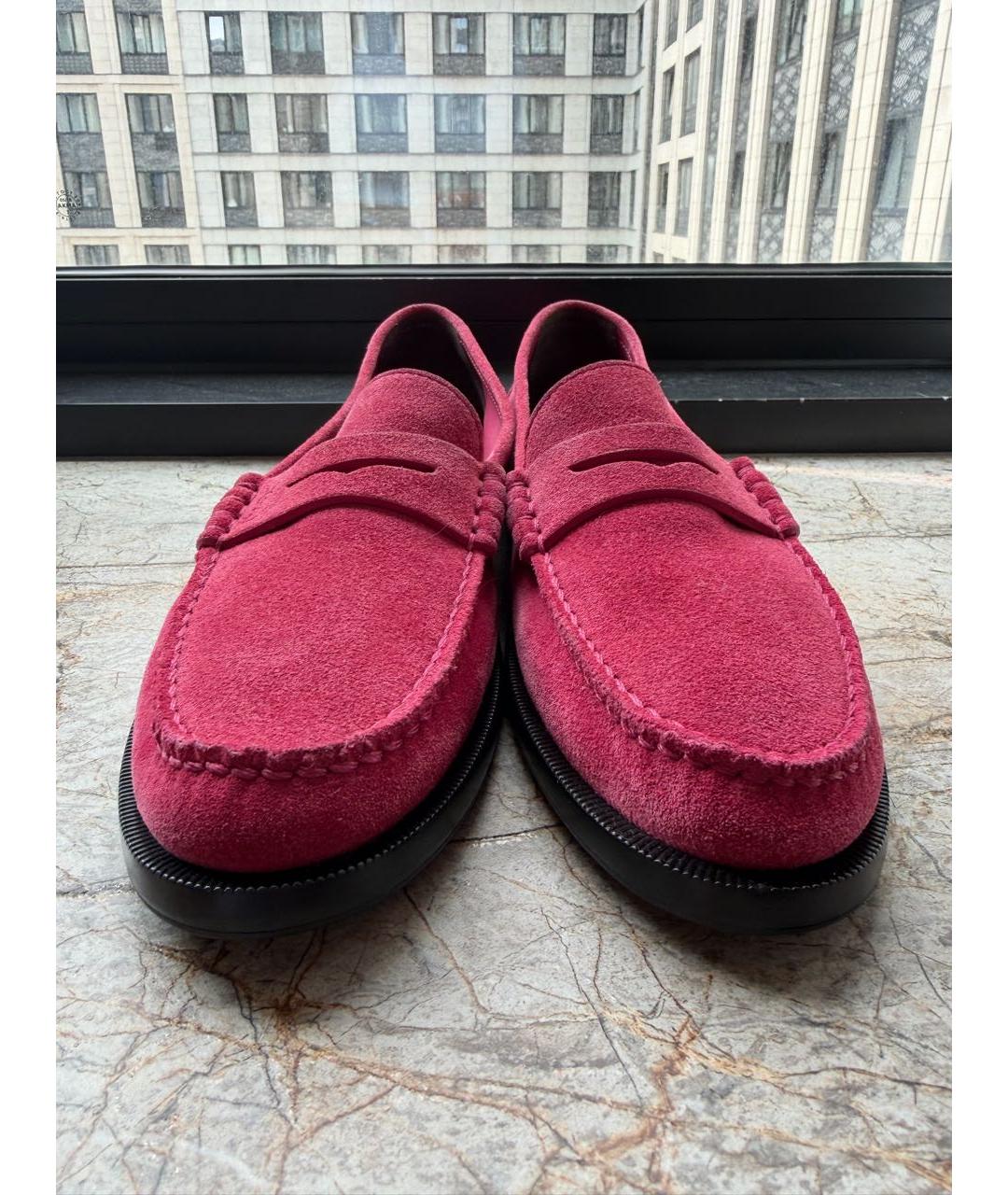 SAINT LAURENT Бордовые замшевые лоферы, фото 2