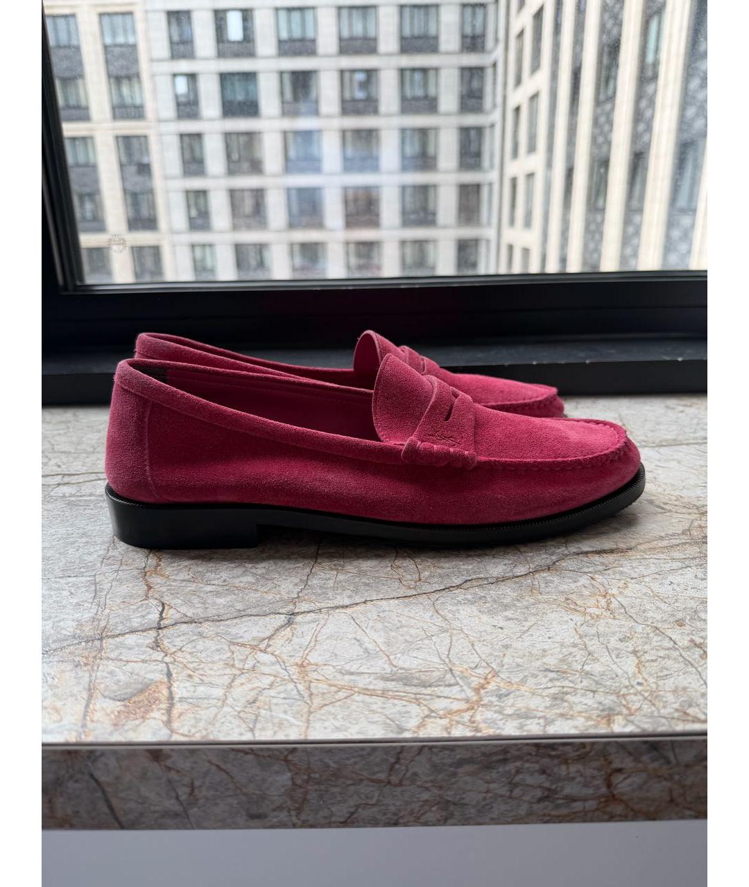 SAINT LAURENT Бордовые замшевые лоферы, фото 9