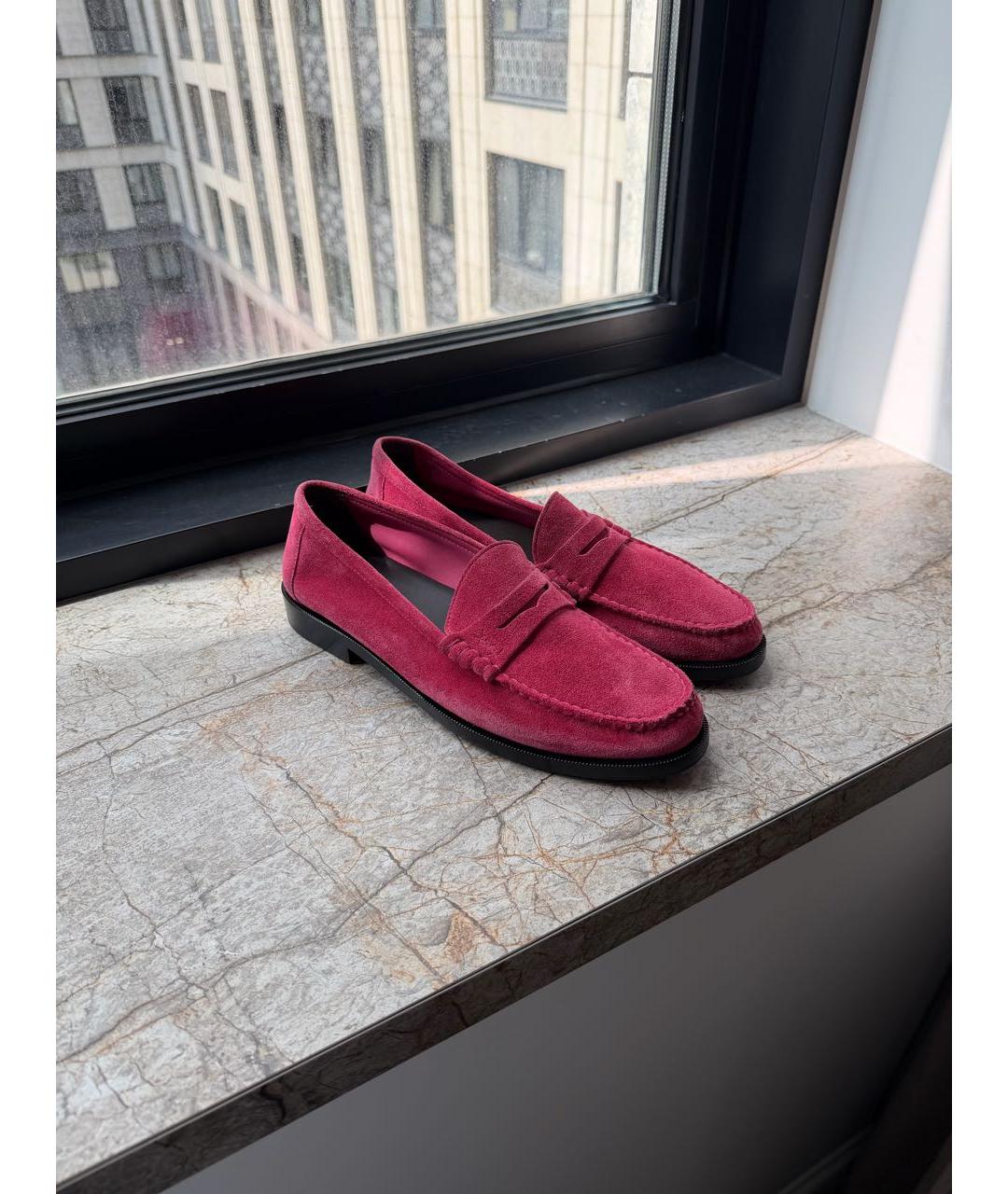 SAINT LAURENT Бордовые замшевые лоферы, фото 7