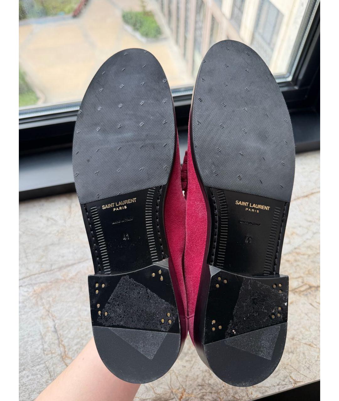 SAINT LAURENT Бордовые замшевые лоферы, фото 5