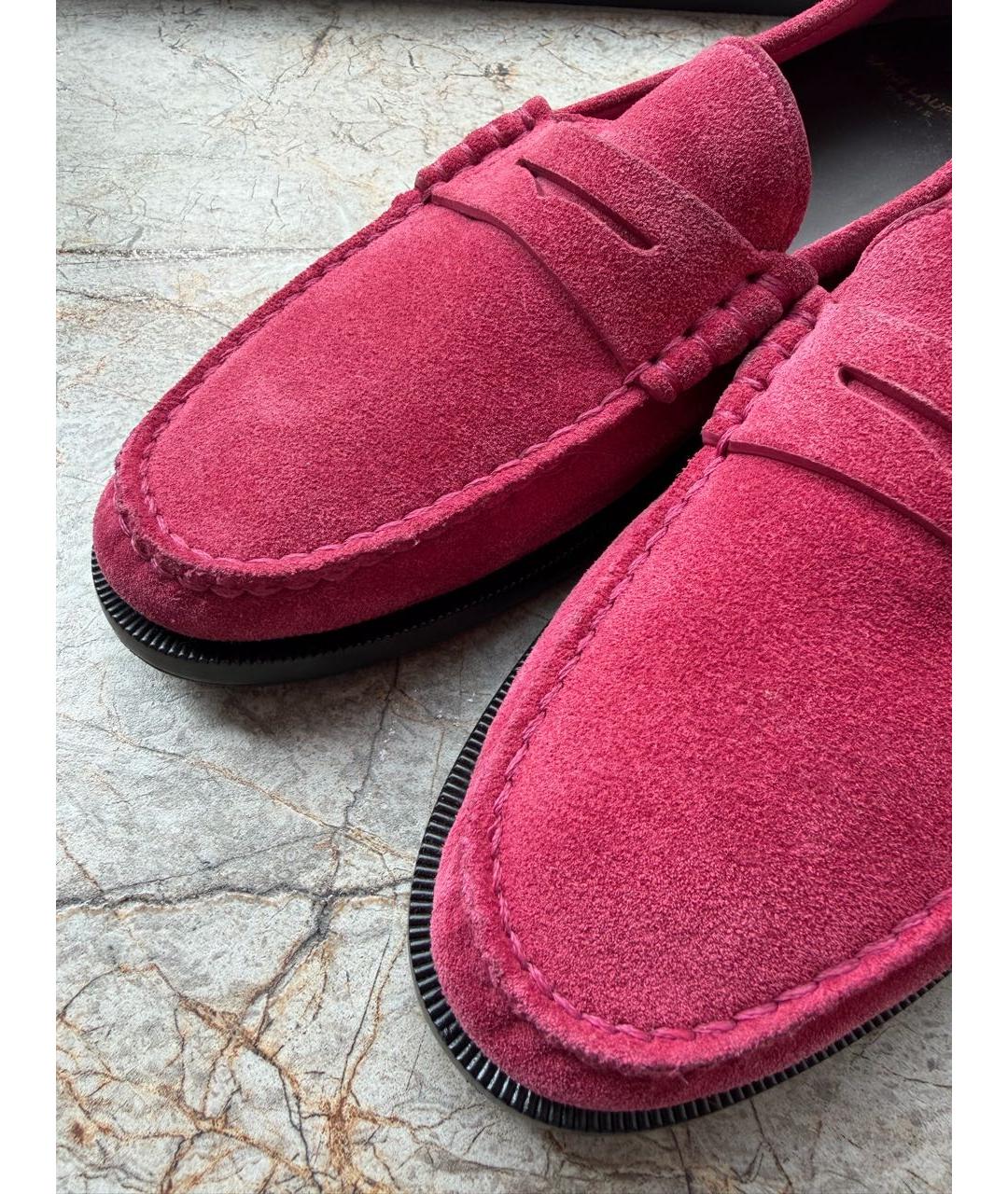 SAINT LAURENT Бордовые замшевые лоферы, фото 8