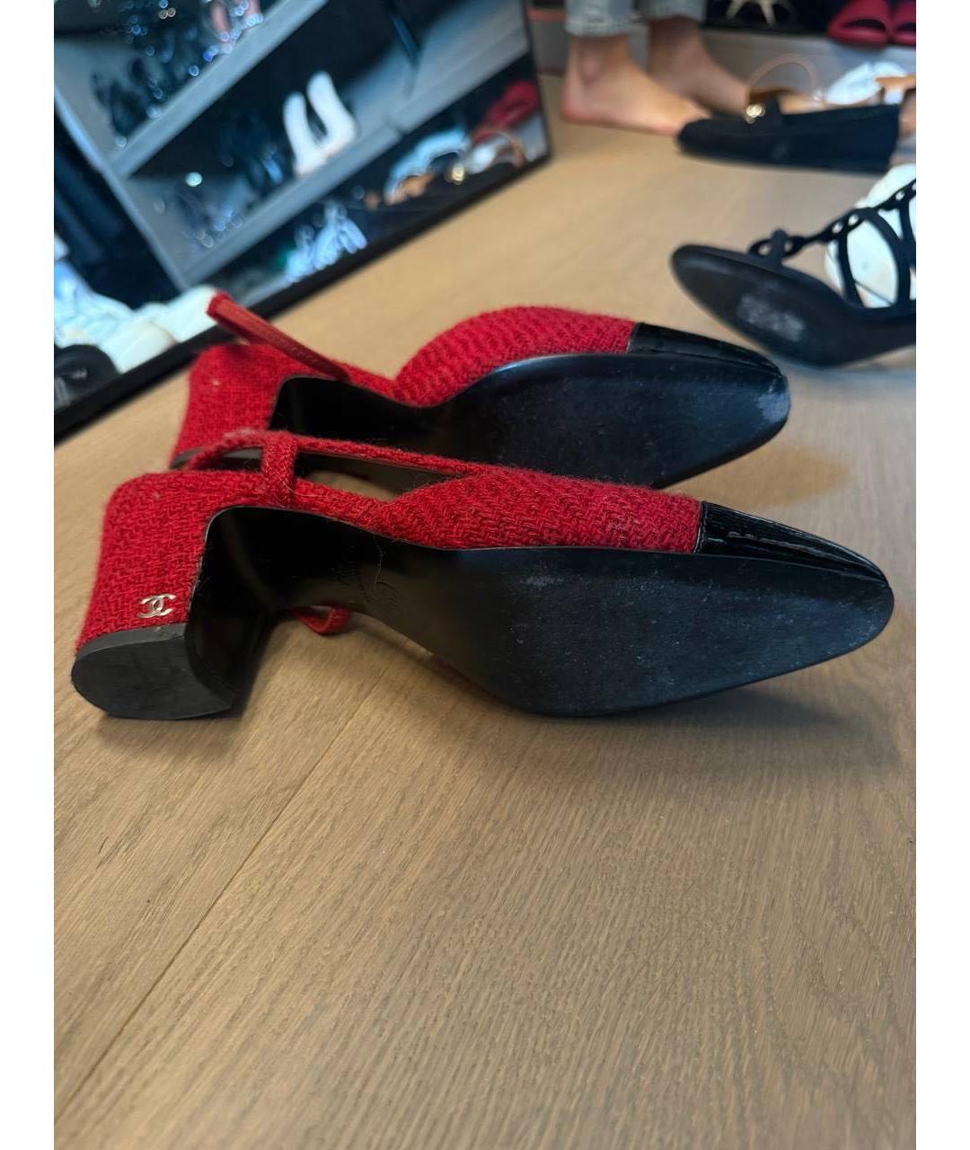 CHANEL Красные лодочки на низком каблуке, фото 3