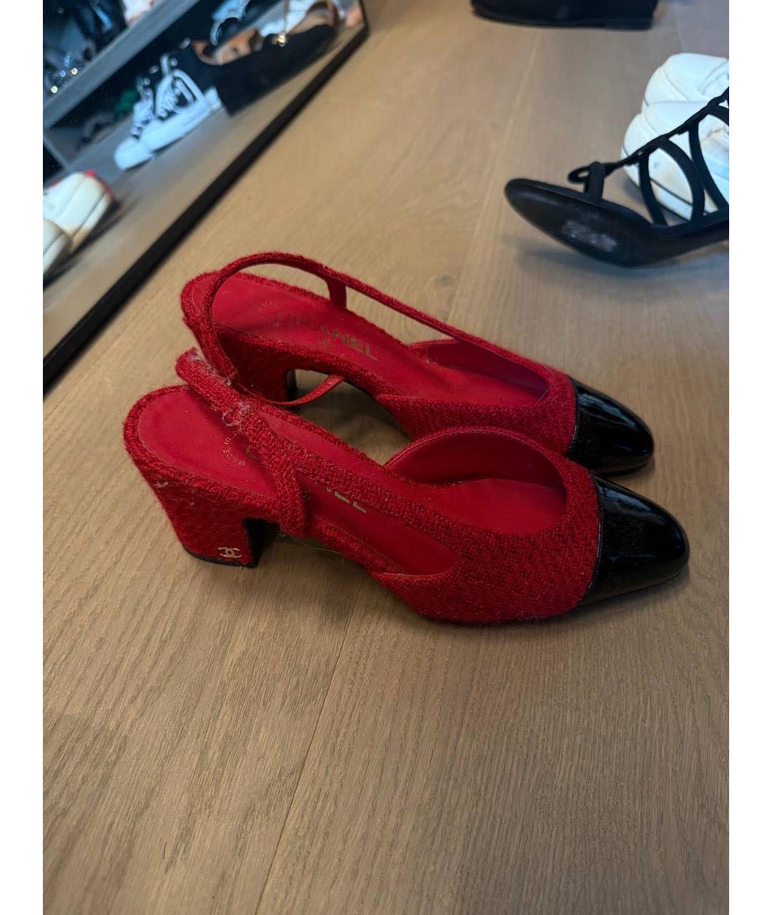 CHANEL Красные лодочки на низком каблуке, фото 6