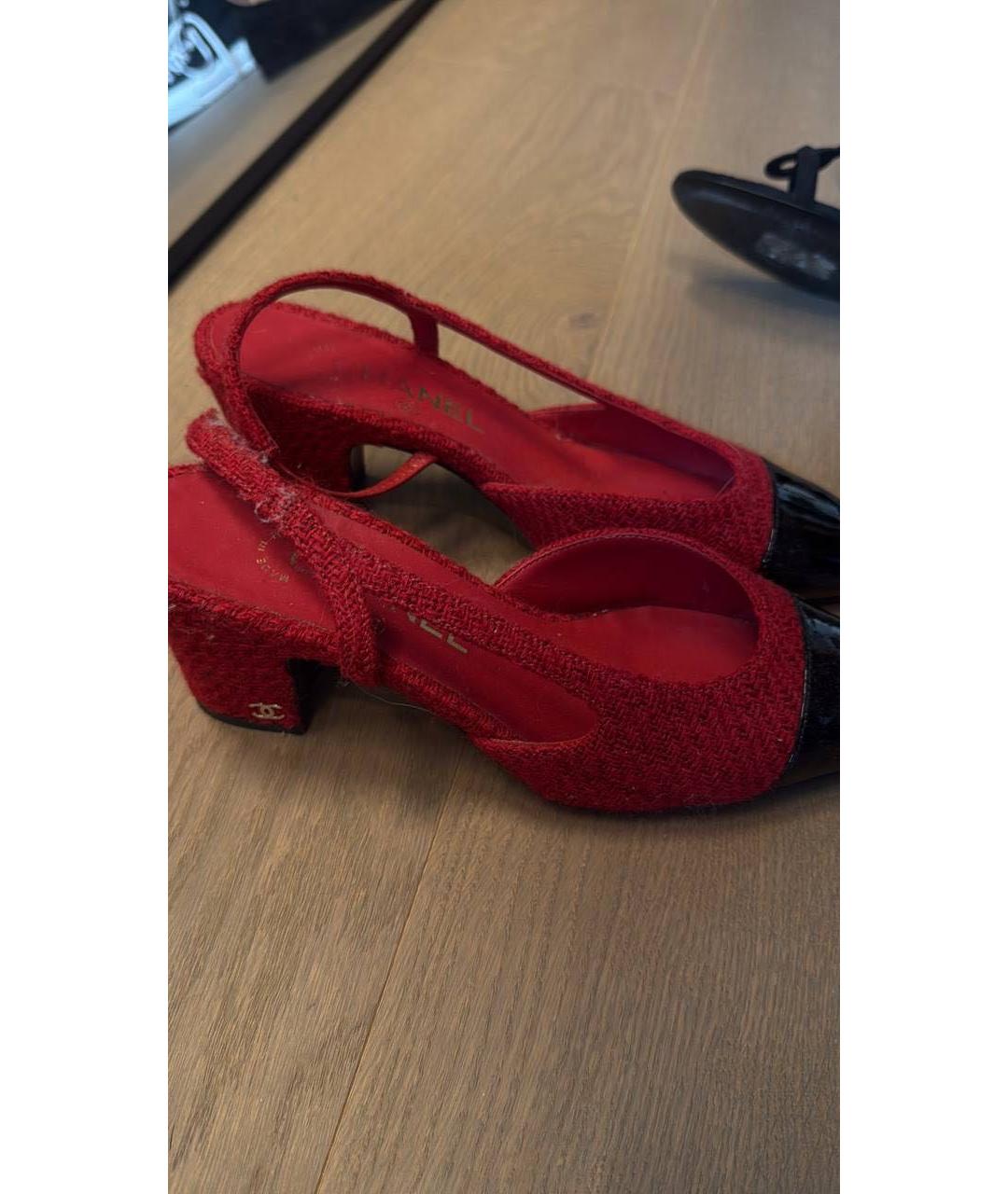 CHANEL Красные лодочки на низком каблуке, фото 4