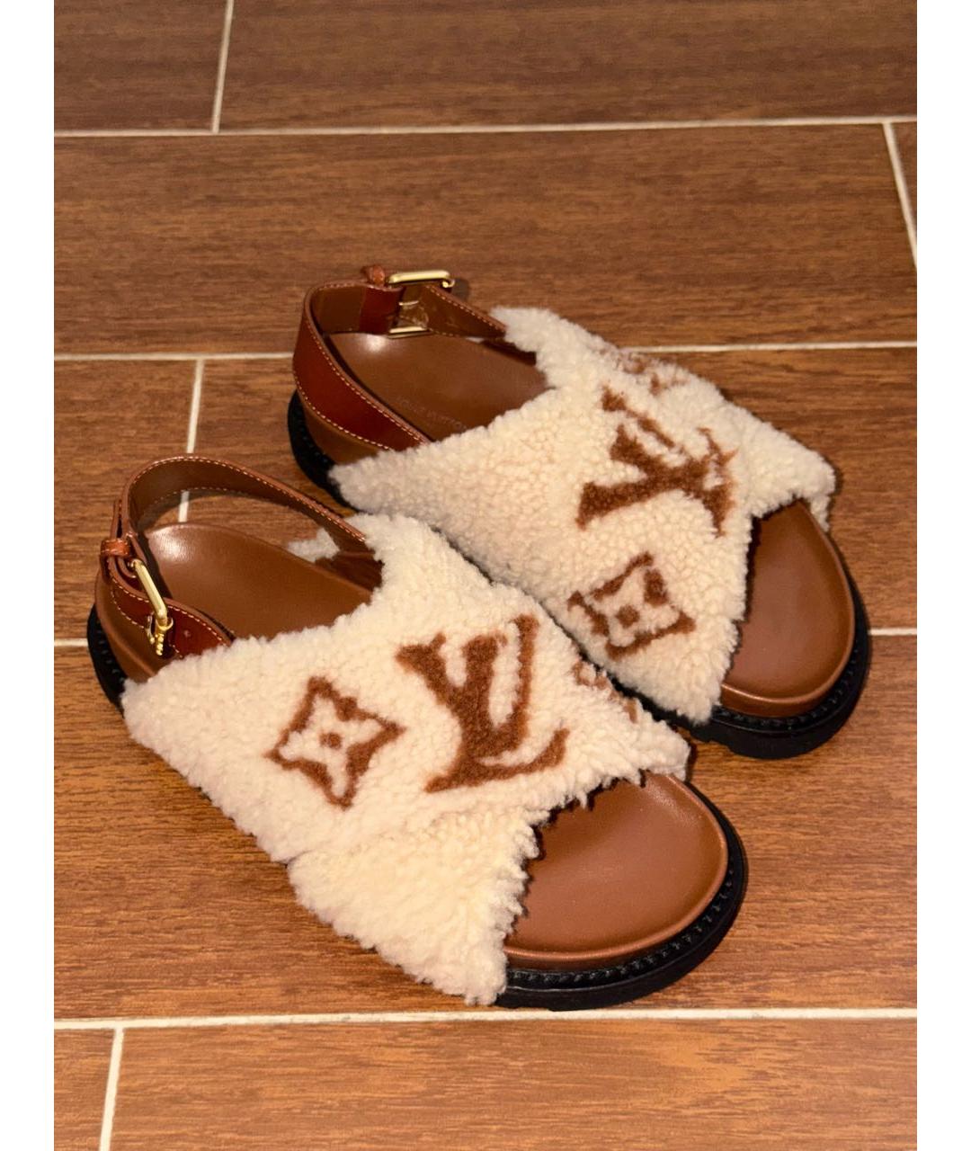 LOUIS VUITTON Коричневые кожаные сандалии, фото 2