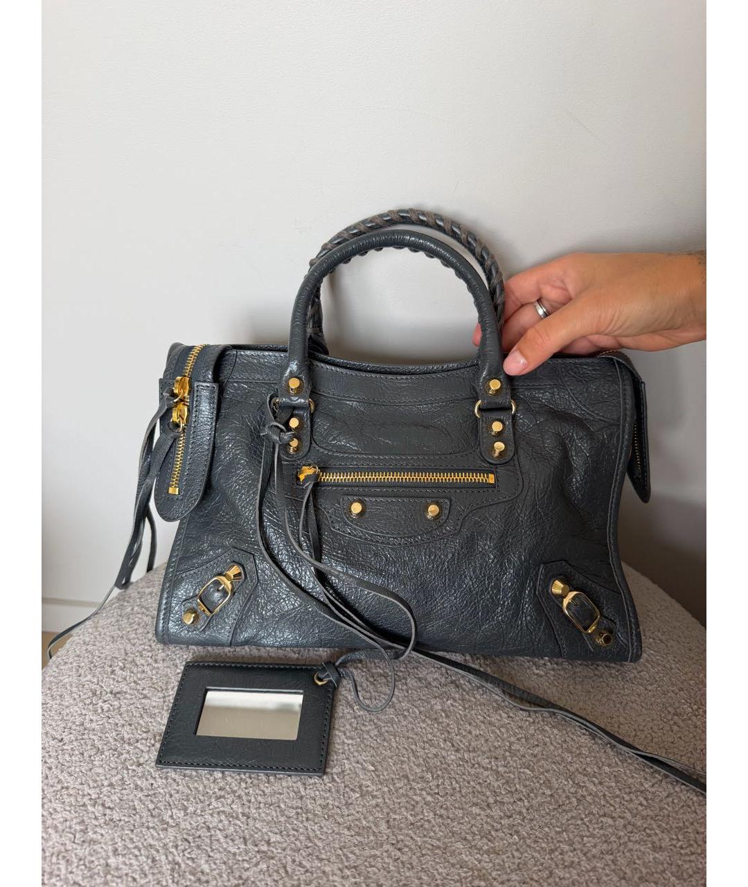 BALENCIAGA Серая кожаная сумка тоут, фото 9