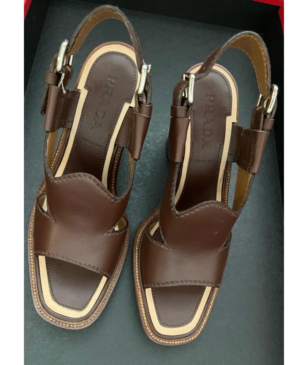 PRADA Коричневые кожаные босоножки, фото 2