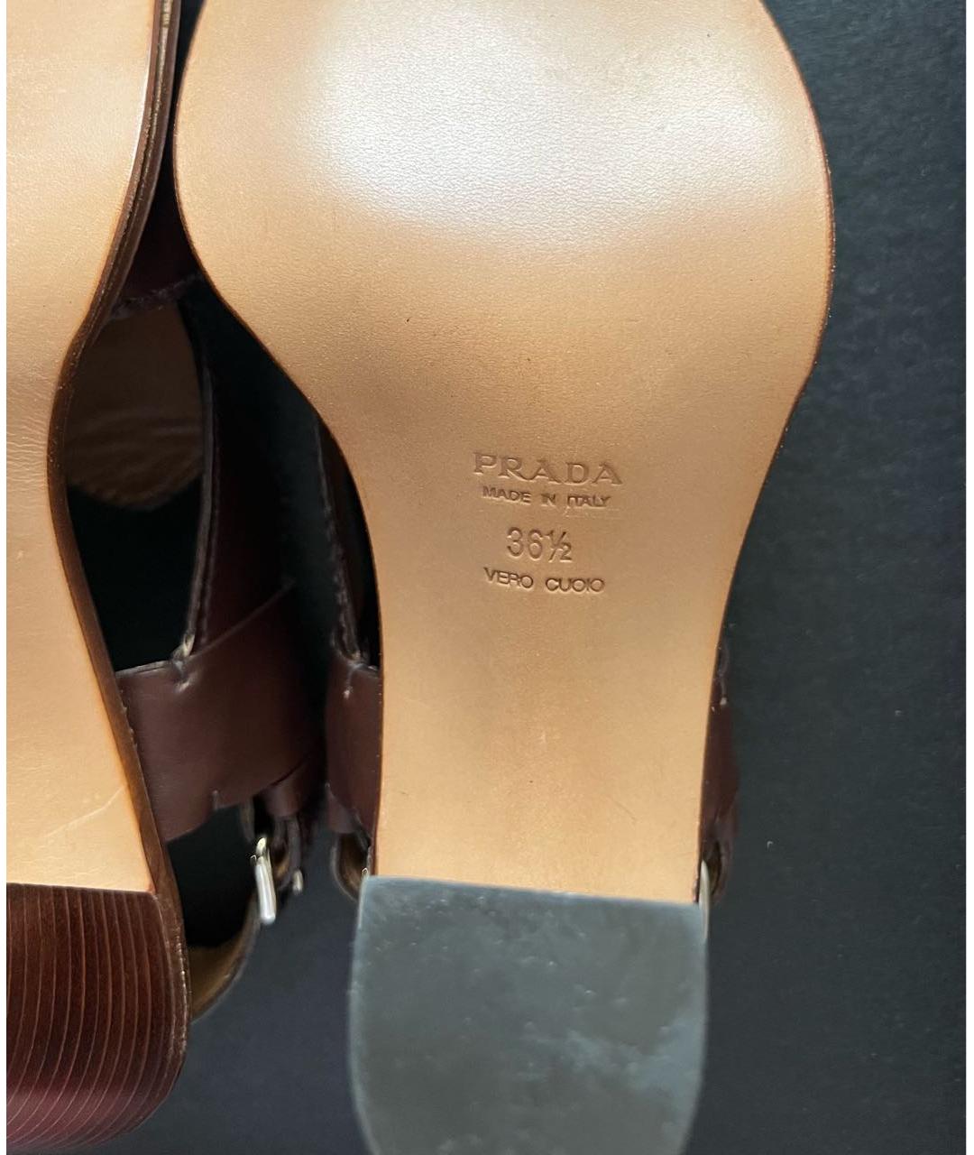 PRADA Коричневые кожаные босоножки, фото 7