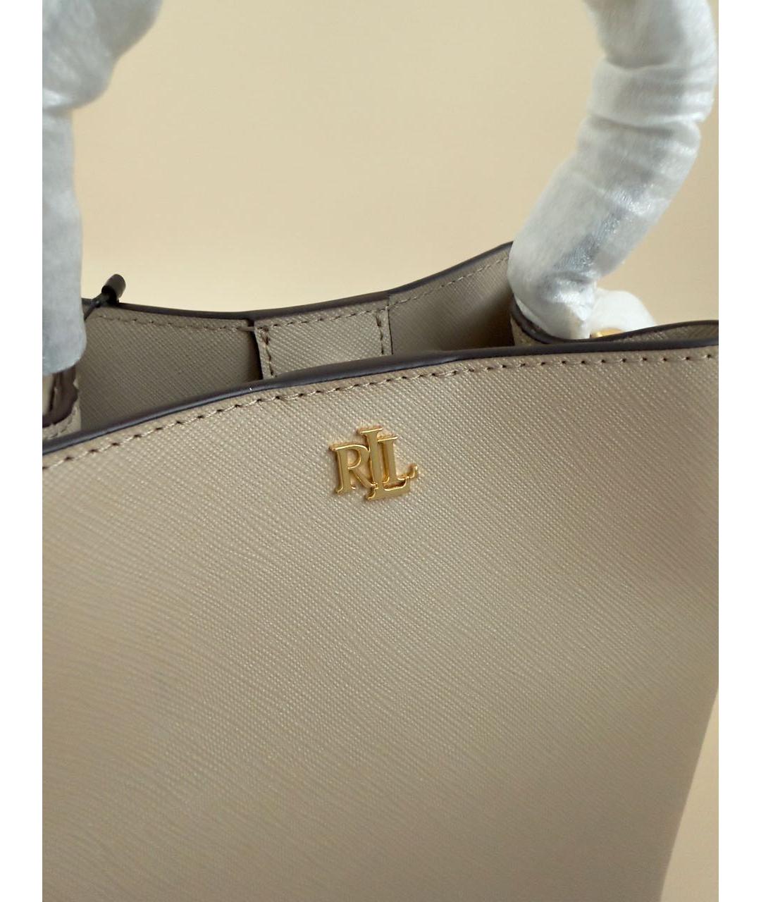 POLO RALPH LAUREN Бежевая кожаная сумка через плечо, фото 4