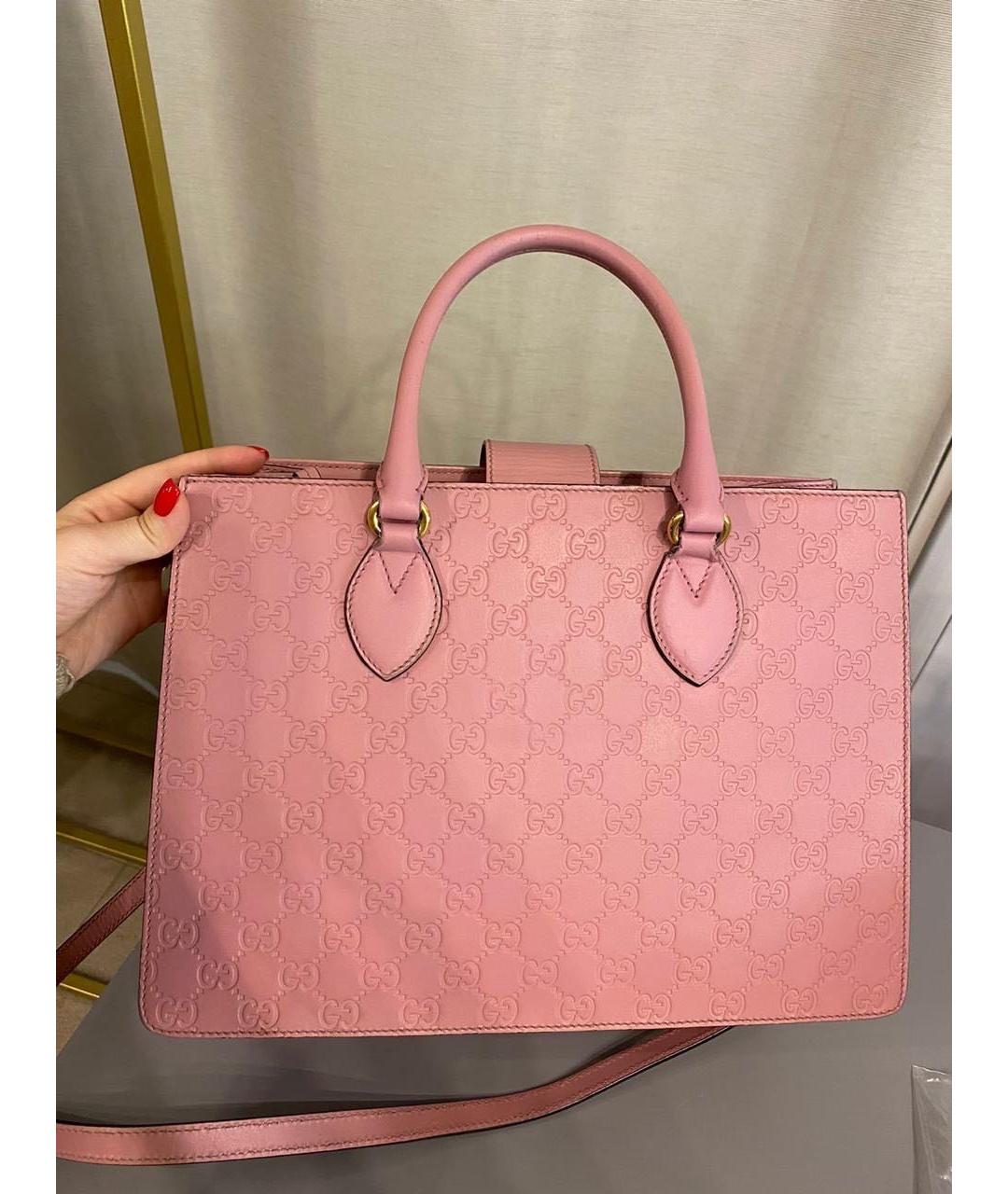 GUCCI Розовая кожаная сумка с короткими ручками, фото 3