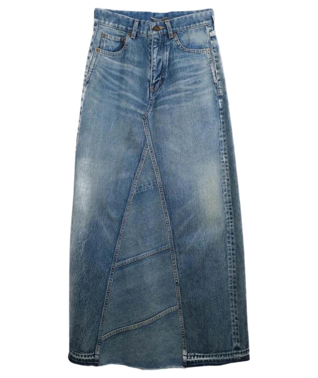 SAINT LAURENT Голубая хлопковая юбка миди, фото 1