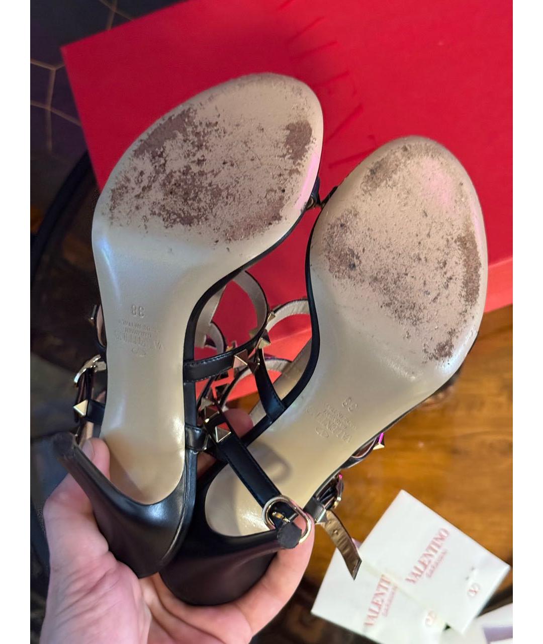 VALENTINO Черные кожаные босоножки, фото 6
