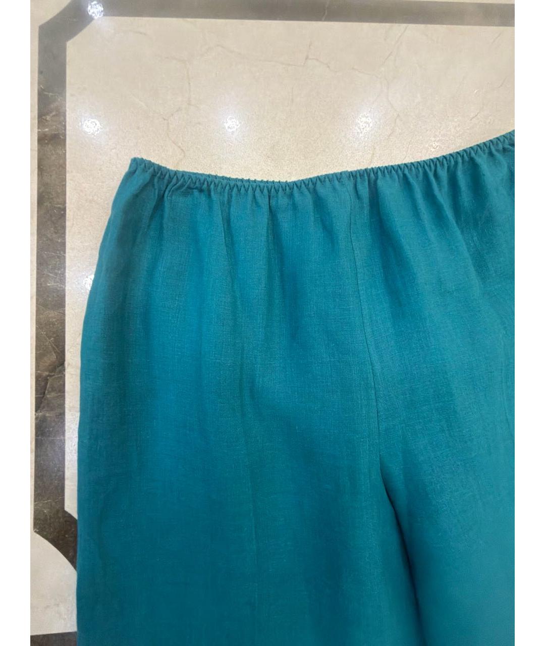 LORO PIANA Бирюзовые льняные брюки широкие, фото 5