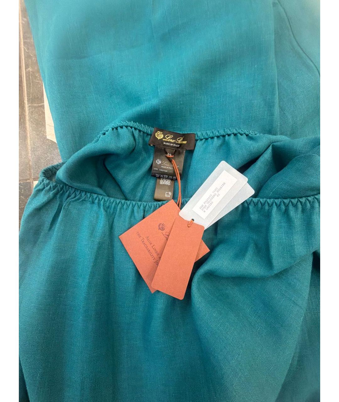 LORO PIANA Бирюзовые льняные брюки широкие, фото 3